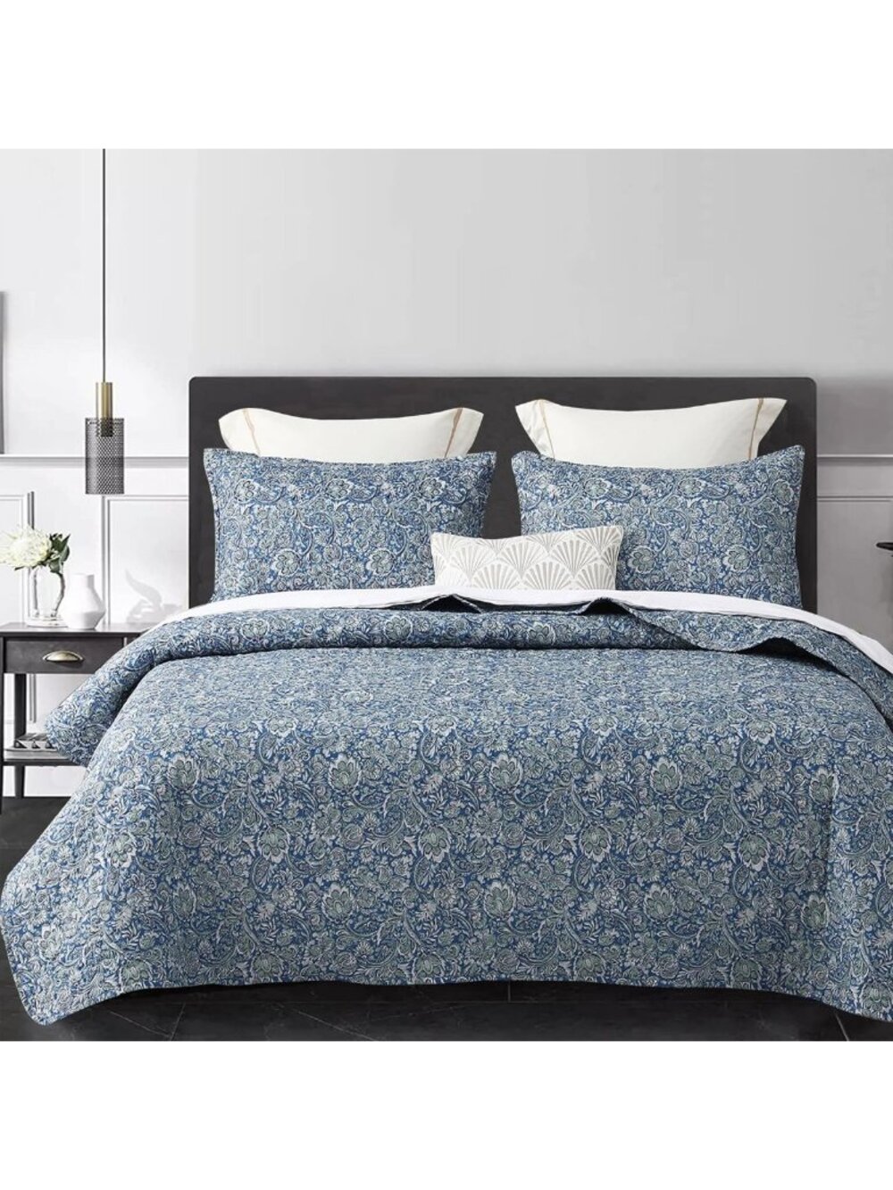 California King Quilt Set 3PCs, Soft Microfiber Lightweight Bedspread, Floral